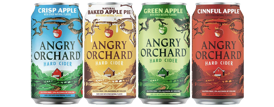 Angry Orchard Fireside Mix Pack styles. Crisp Apple, Baked Apple Pie. Green Apple, Cinnful Apple.