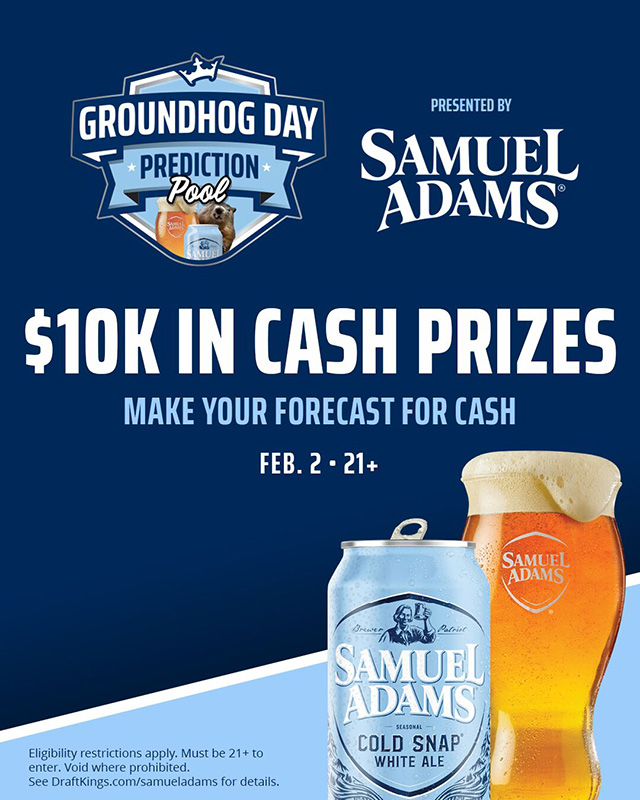 Compete for a Share of $10,000 Worth of Cash Prizes via ‘Groundhog Day Prediction Pool Presented by Samuel Adams Cold Snap’