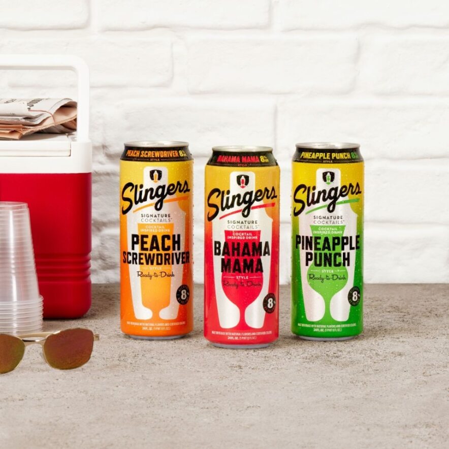 Slingers available in three fun, recognizable flavors - Bahama Mama, Peach Screwdriver and Pineapple Punch