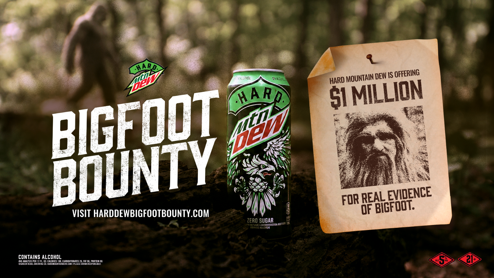 Hard Mountain Dew Puts $1M Bounty on Bigfoot This Fall